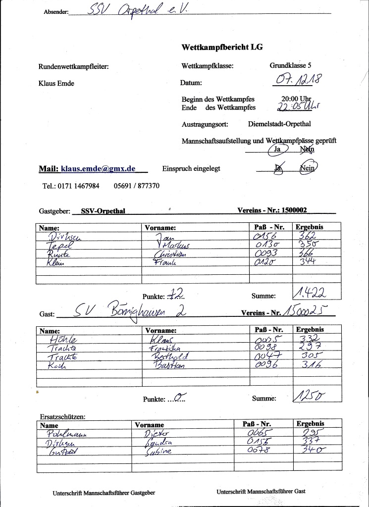 6. Wettkampf Grundklasse 5 SSV Orpethal   SV Bömighausen 2 07.12.2018